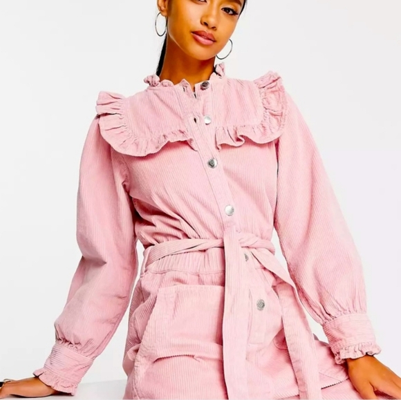 Miss Selfridge Pants - Miss Selfridge Pink Ruffled Jumpsuit